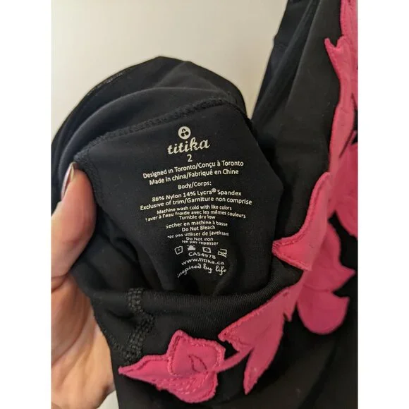 Titika Active Couture Bike Shorts High Rise Black Embroidered Yoga Sz 2 - Picture 6 of 7